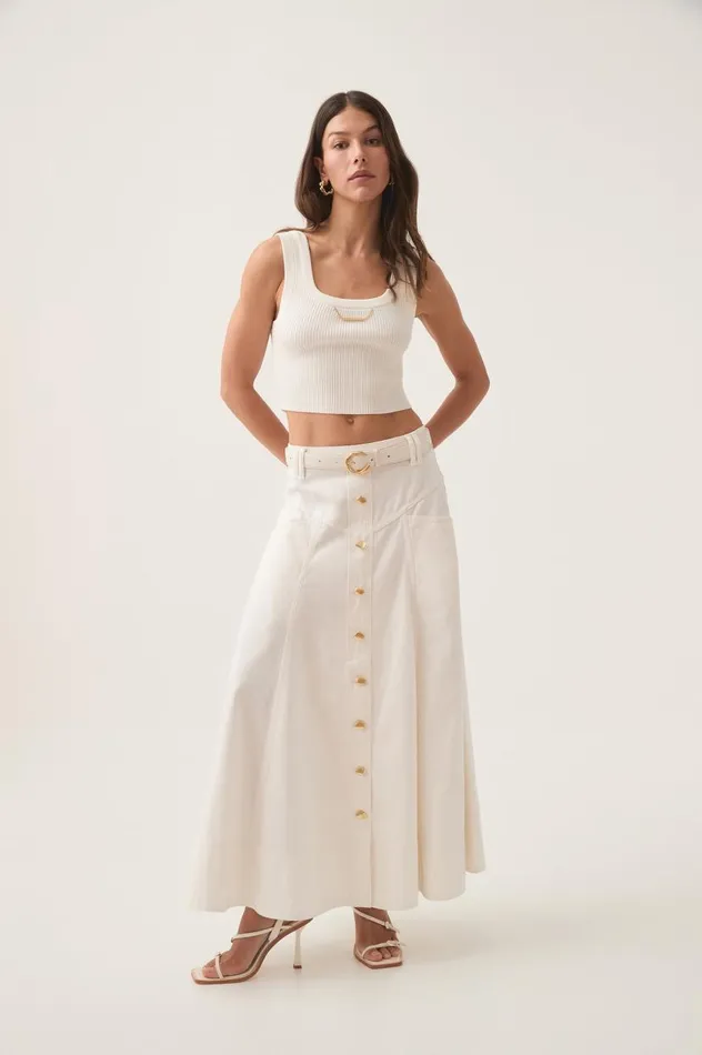 Aje Skirts Ren Denim Midi Skirt White 8211 Women