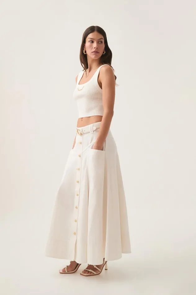 Aje Skirts Ren Denim Midi Skirt White 8211 Women