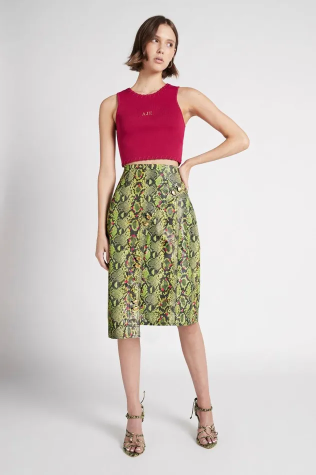 Aje Skirts Serpentine Vegan Leather Midi Skirt Snake Effect 8211 Women