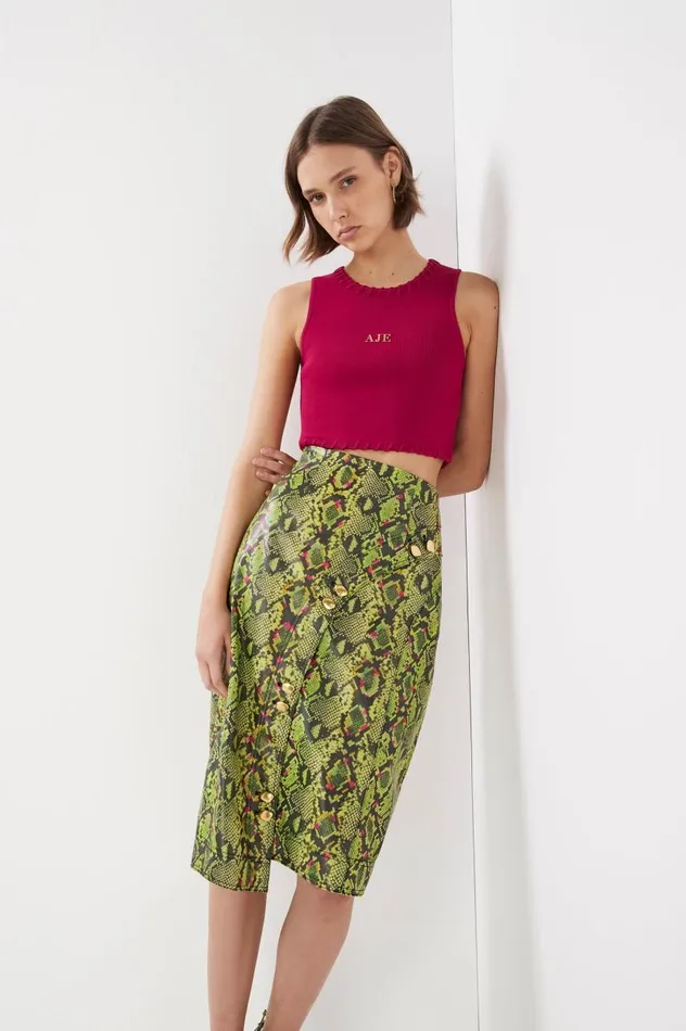 Aje Skirts Serpentine Vegan Leather Midi Skirt Snake Effect 8211 Women Aje Skirts Serpentine Vegan Leather Midi Skirt Snake Effect 8211 Women