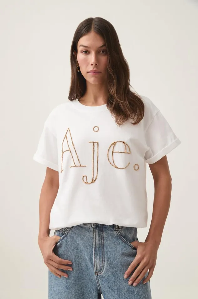 Aje Tees Amity Beaded Heritage Tee Whitegold 8211 Women