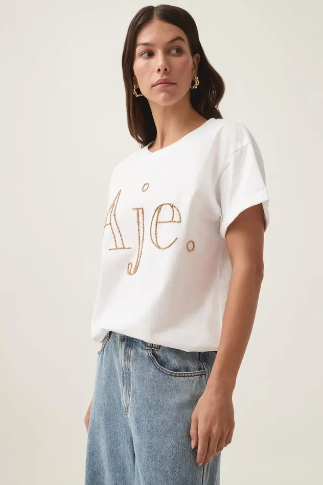 Aje Tees Amity Beaded Heritage Tee Whitegold 8211 Women