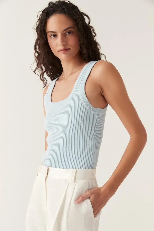 Aje Tops Bronte Scoop Neck Rib Tank Pale Blue 8211 Women Aje Tops Bronte Scoop Neck Rib Tank Pale Blue 8211 Women