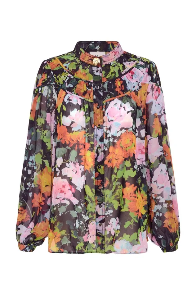Aje Tops Nellie Ruched Swing Blouse Midnight Floral 8211 Women