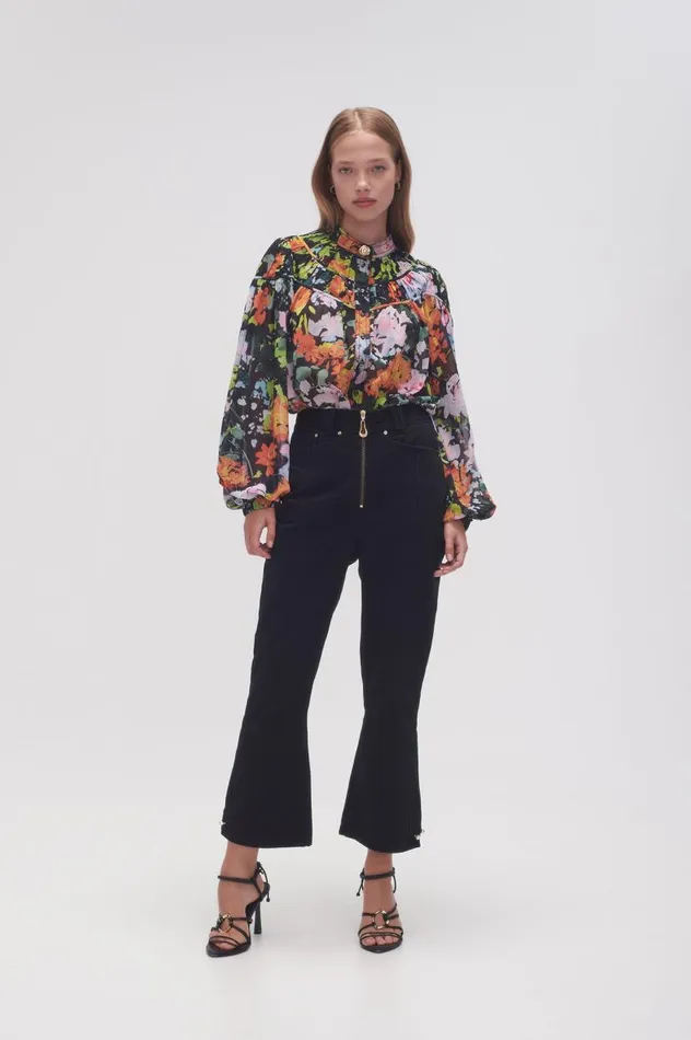 Aje Tops Nellie Ruched Swing Blouse Midnight Floral 8211 Women