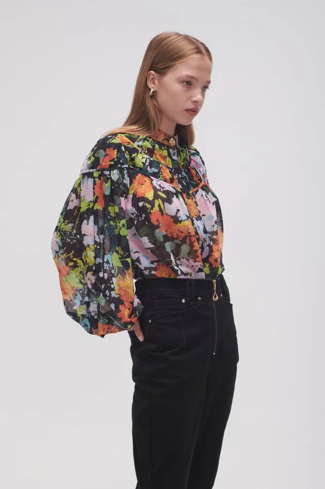 Aje Tops Nellie Ruched Swing Blouse Midnight Floral 8211 Women