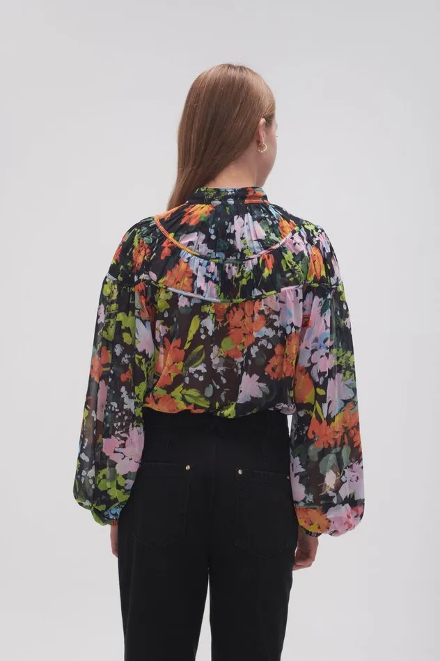 Aje Tops Nellie Ruched Swing Blouse Midnight Floral 8211 Women
