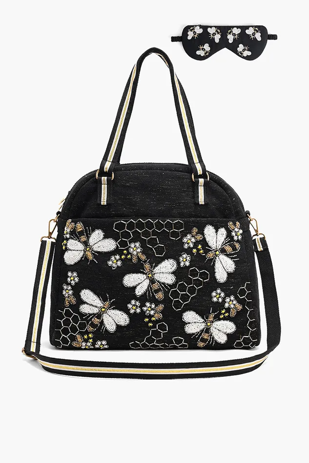America and Beyond Bee Brave Travel Tote with Eye Mask Women Beach Bags