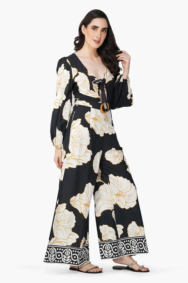 America and Beyond Black And White Floral Daze Printed Jumpsuit Women Jumpsuits