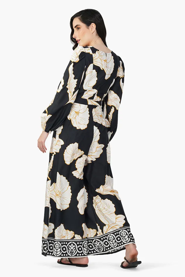 America and Beyond Black And White Floral Daze Printed Jumpsuit Women Jumpsuits