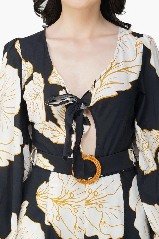 America and Beyond Black And White Floral Daze Printed Jumpsuit Women Jumpsuits