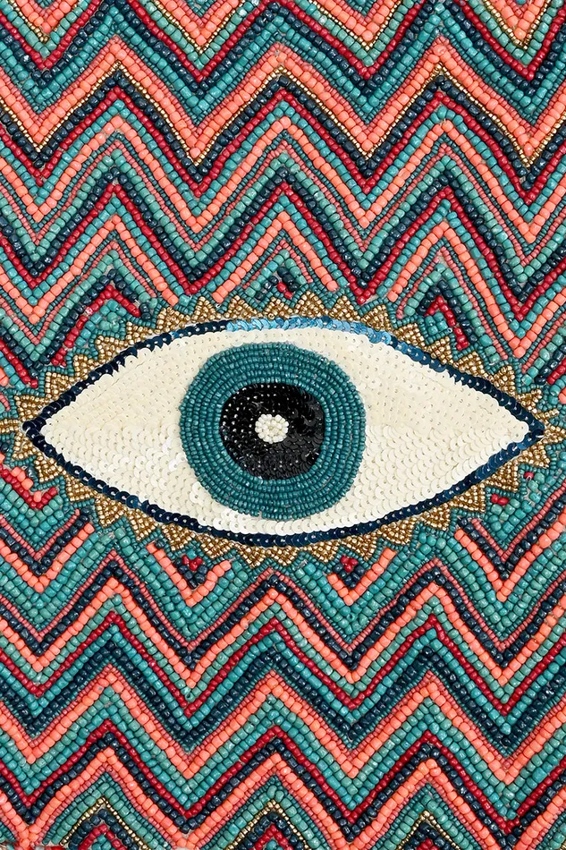 America and Beyond Evil Eye Good Luck Hand Beaded Orange and Blue Tote Bag Women Beach Bags