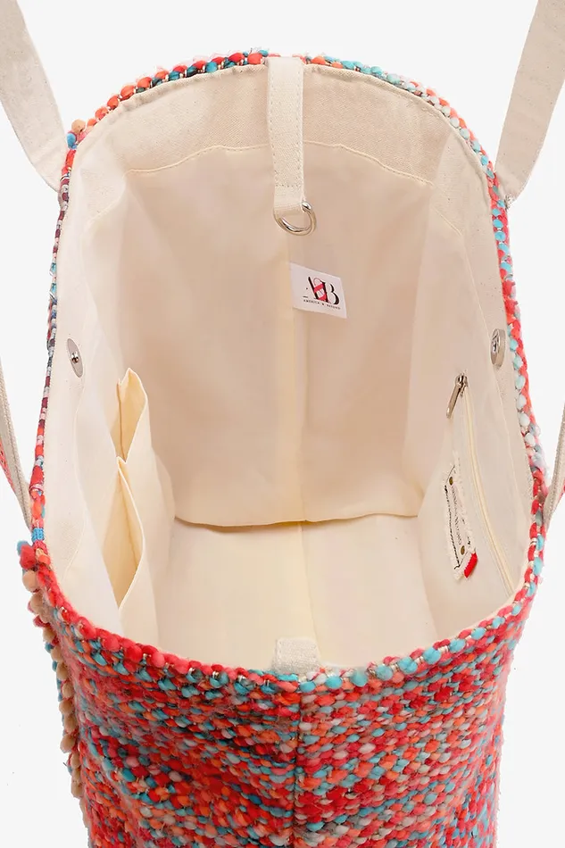 America and Beyond Evil Eye Good Luck Hand Beaded Orange and Blue Tote Bag Women Beach Bags