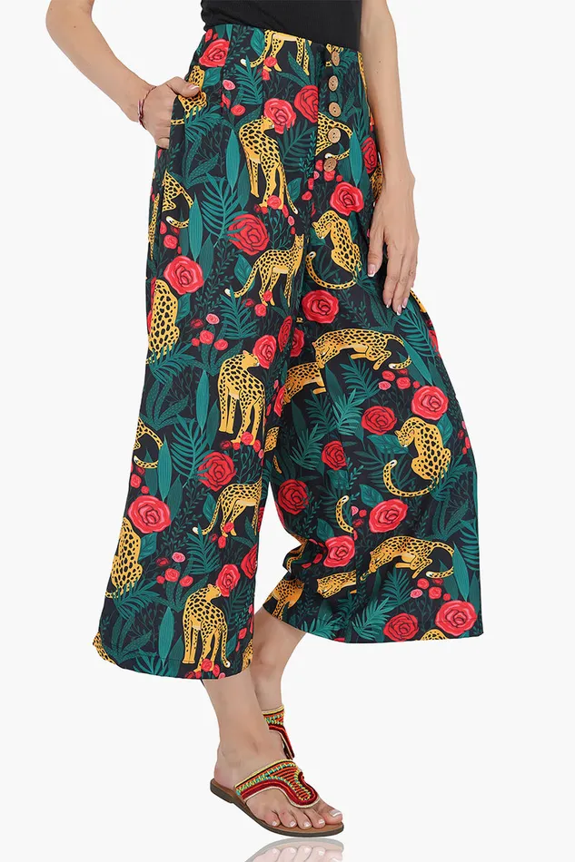 America and Beyond Jaguar Paradise Wide Leg Pants 8211 Boho Fashion Women Pants