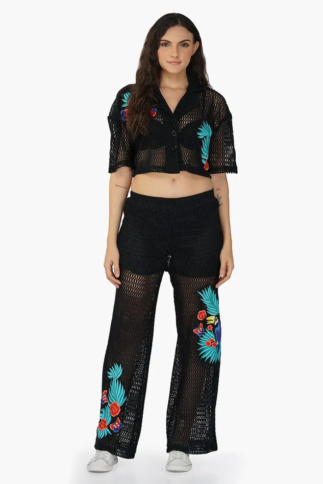 America and Beyond Tops Women Maison Black Emroiderd Shirt