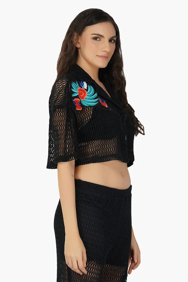 America and Beyond Tops Women Maison Black Emroiderd Shirt