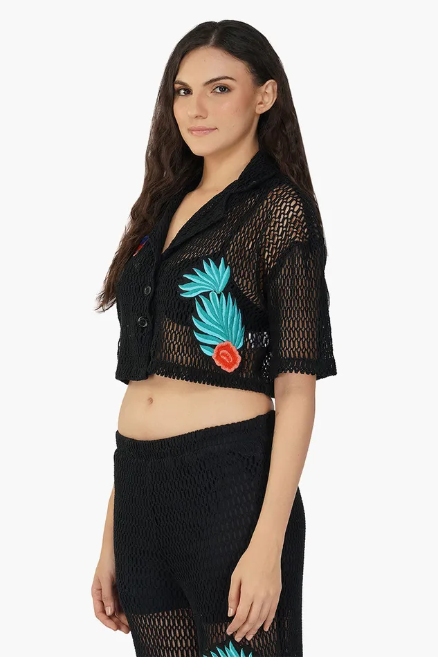 America and Beyond Tops Women Maison Black Emroiderd Shirt