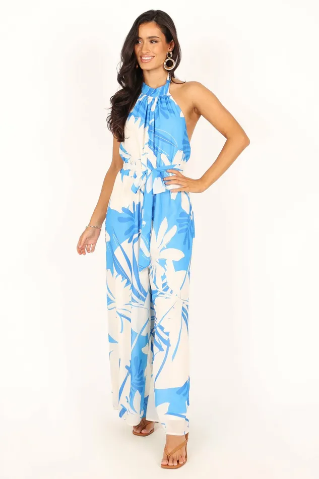 Aminah Jumpsuit Blue Floral Jumpsuits and Rompers Petal and Pup Women