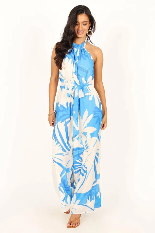Aminah Jumpsuit Blue Floral Jumpsuits and Rompers Petal and Pup Women