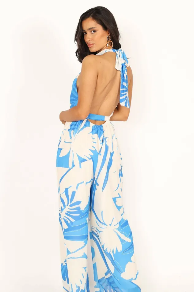 Aminah Jumpsuit Blue Floral Jumpsuits and Rompers Petal and Pup Women