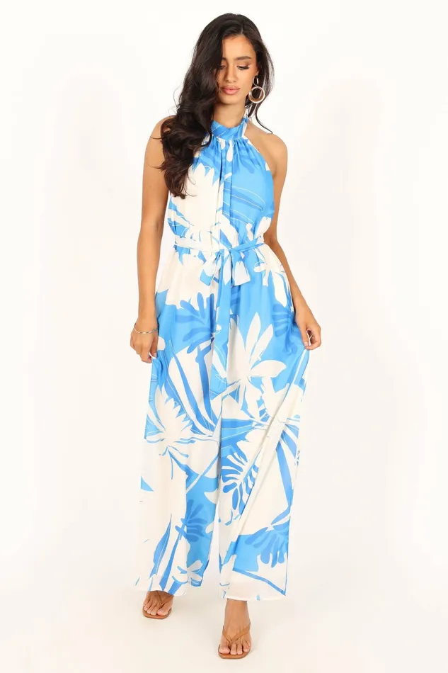 Aminah Jumpsuit Blue Floral Jumpsuits and Rompers Petal and Pup Women