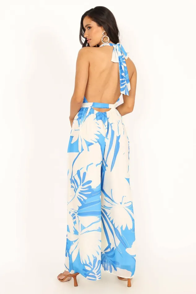 Aminah Jumpsuit Blue Floral Jumpsuits and Rompers Petal and Pup Women