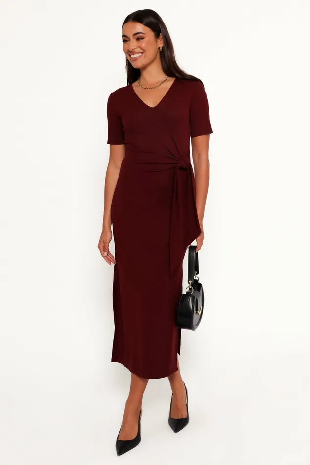 Asha Midi Dress Wine Women Winter Dresses Petal and Pup
