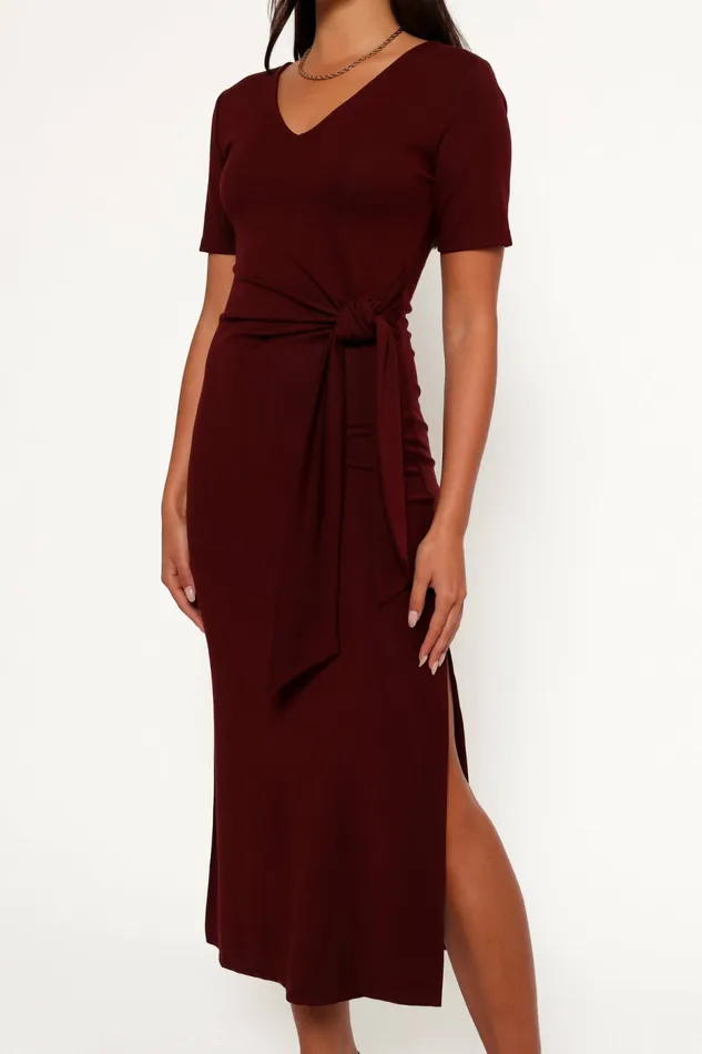 Asha Midi Dress Wine Women Winter Dresses Petal and Pup