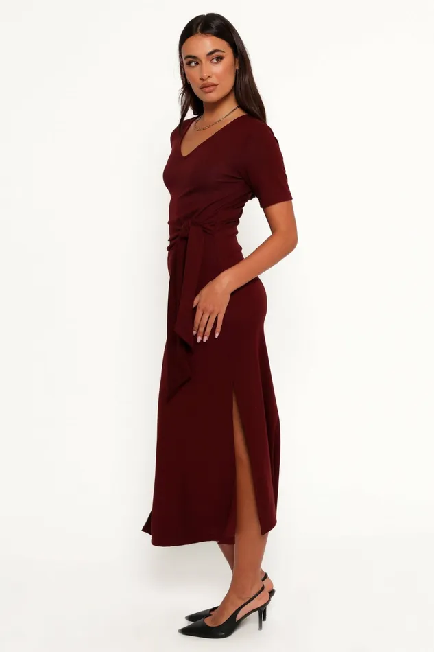Asha Midi Dress Wine Women Winter Dresses Petal and Pup