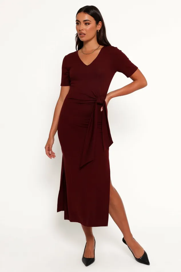 Asha Midi Dress Wine Women Winter Dresses Petal and Pup