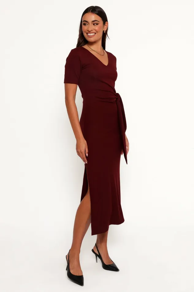 Asha Midi Dress Wine Women Winter Dresses Petal and Pup