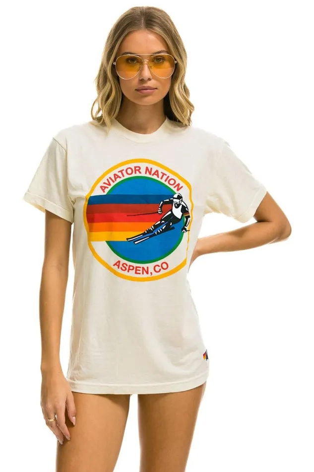 Aspen Crew Tee Shirt 8211 Vintage White WomenMen Aviator Nation Tees