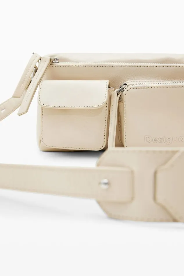 Bags Women Desigual Small Pockets Leather Crossbody Bag White