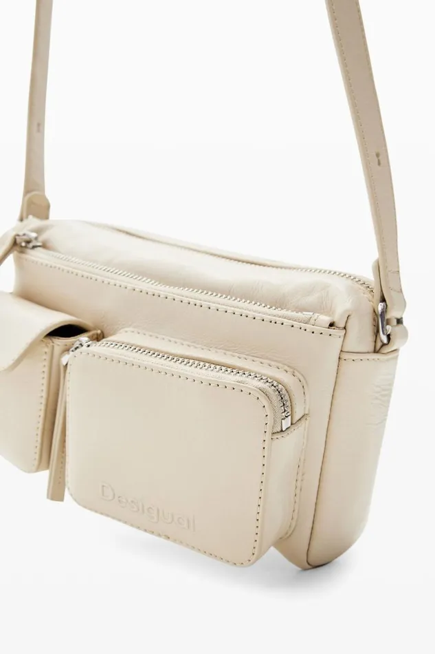 Bags Women Desigual Small Pockets Leather Crossbody Bag White