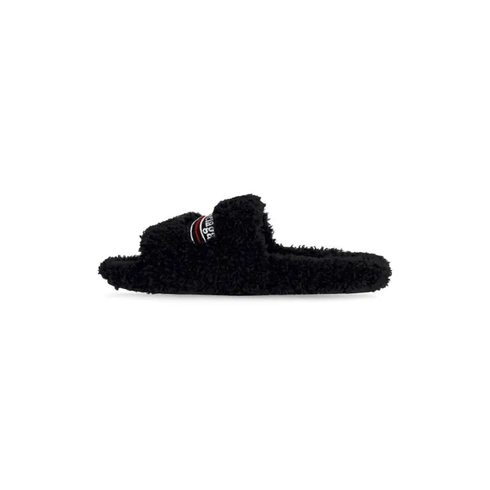 Balenciaga Sandals and Mules Women Women039s Furry Slide Sandal In Blackwhitered Blackwhitered Balenciaga Sandals and Mules Women Women039s Furry Slide Sandal In Blackwhitered Blackwhitered