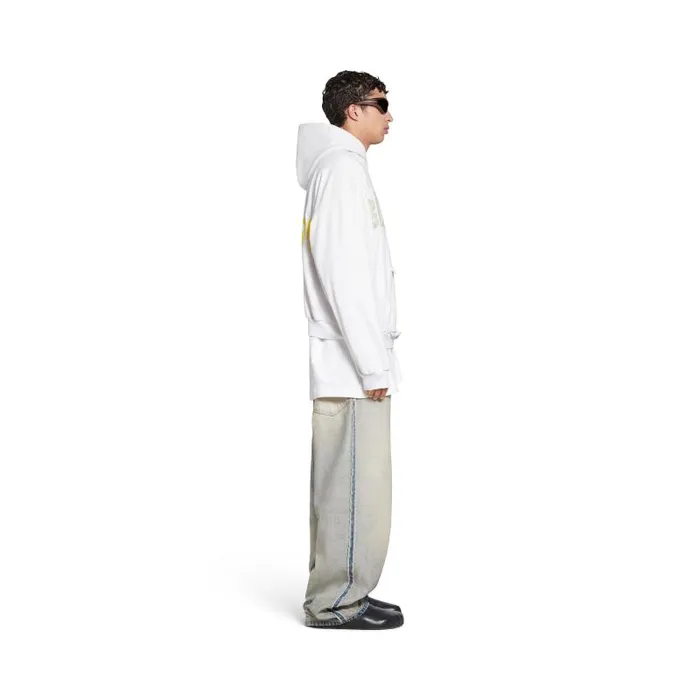 Balenciaga Sweatshirts and Hoodies WomenMen Tape Type Ripped Pocket Hoodie Large Fit In White White