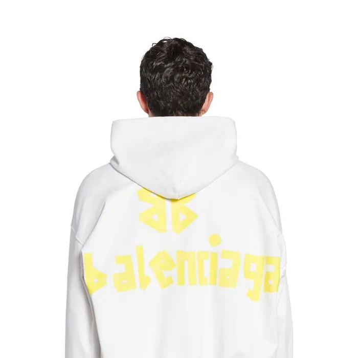 Balenciaga Sweatshirts and Hoodies WomenMen Tape Type Ripped Pocket Hoodie Large Fit In White White