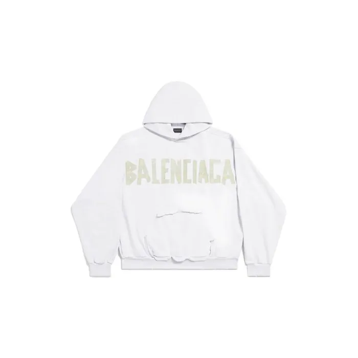 Balenciaga Sweatshirts and Hoodies WomenMen Tape Type Ripped Pocket Hoodie Large Fit In White White
