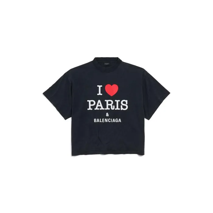 Balenciaga Tshirts Women Women039s I Love Paris and Balenciaga Cropped Tshirt Oversized In Black Faded Black Faded