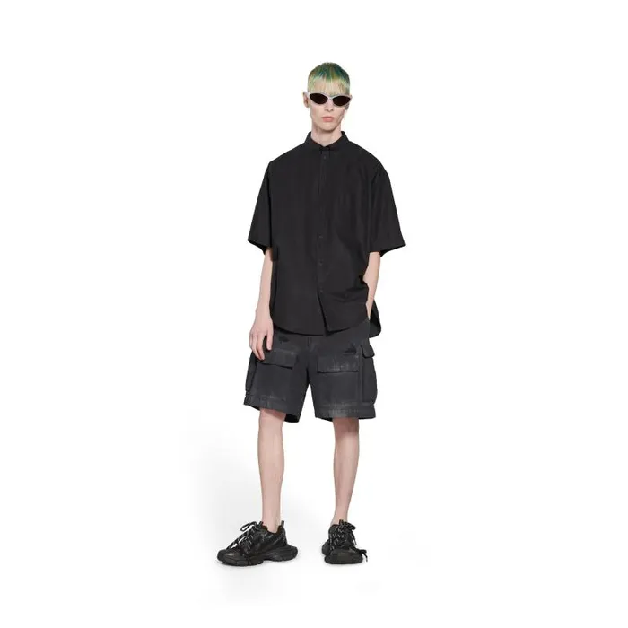 Balenciaga Tops and Shirts Men Men039s Tape Type Short Sleeve Shirt Large Fit In Black Black Balenciaga Tops and Shirts Men Men039s Tape Type Short Sleeve Shirt Large Fit In Black Black