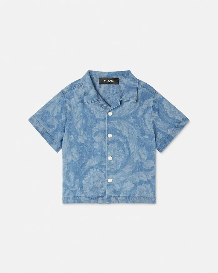 Barocco Chambray Baby Shirt Light Blue Children Versace Clothing