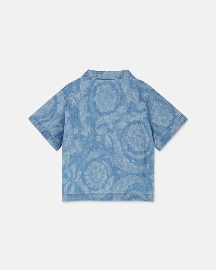 Barocco Chambray Baby Shirt Light Blue Children Versace Clothing