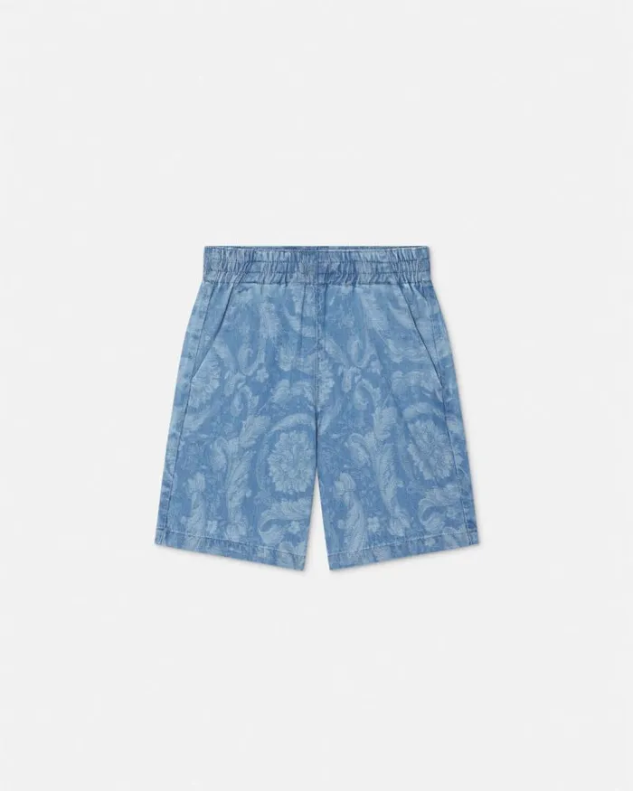 Barocco Chambray Kids Shorts Light Blue Children Versace Clothing