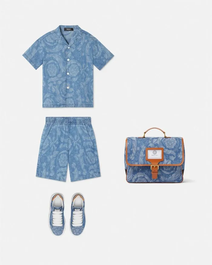 Barocco Chambray Kids Shorts Light Blue Children Versace Clothing