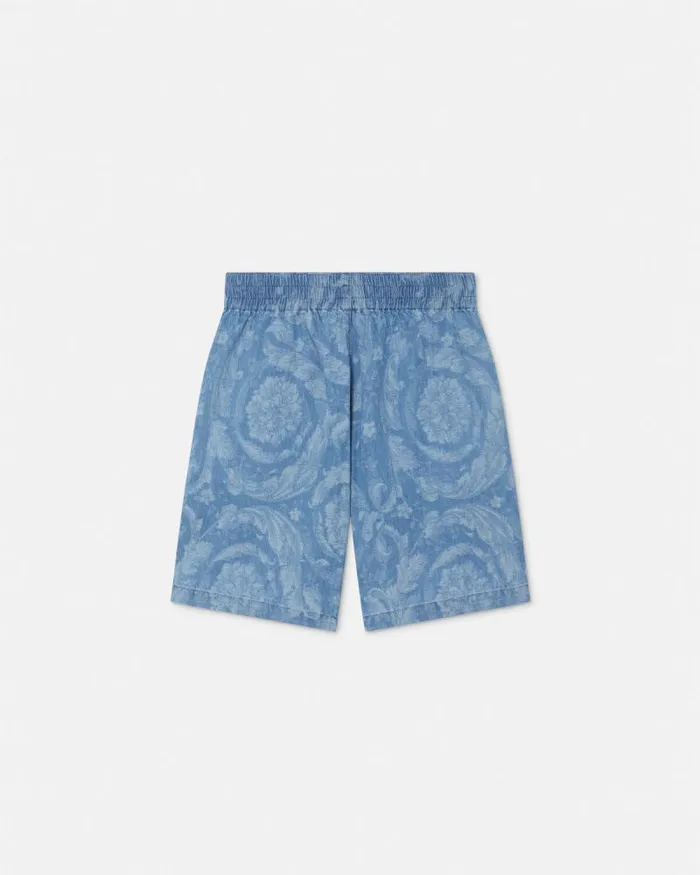 Barocco Chambray Kids Shorts Light Blue Children Versace Clothing