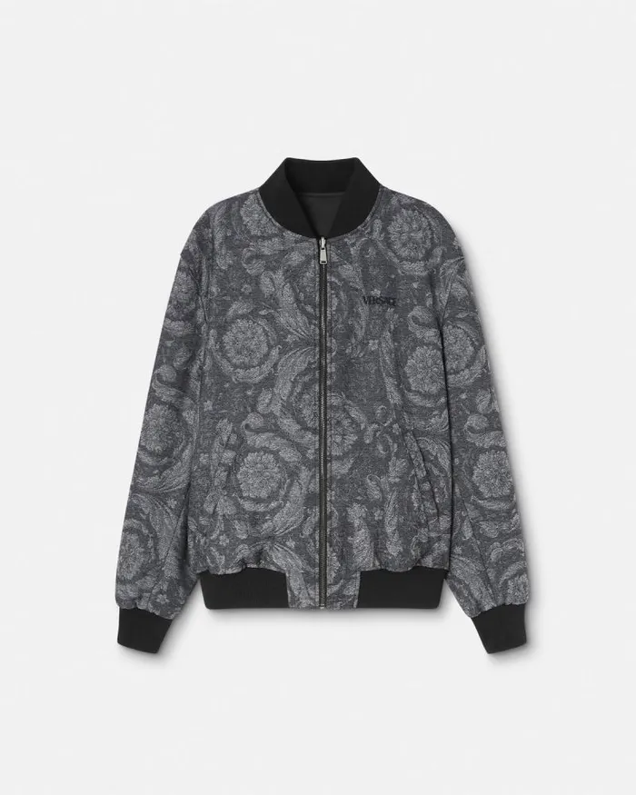 Barocco Reversible Bomber Jacket Gray Men Versace Jackets and Coats