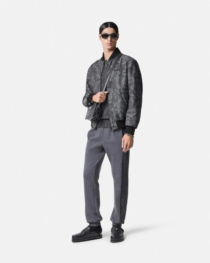 Barocco Reversible Bomber Jacket Gray Men Versace Jackets and Coats