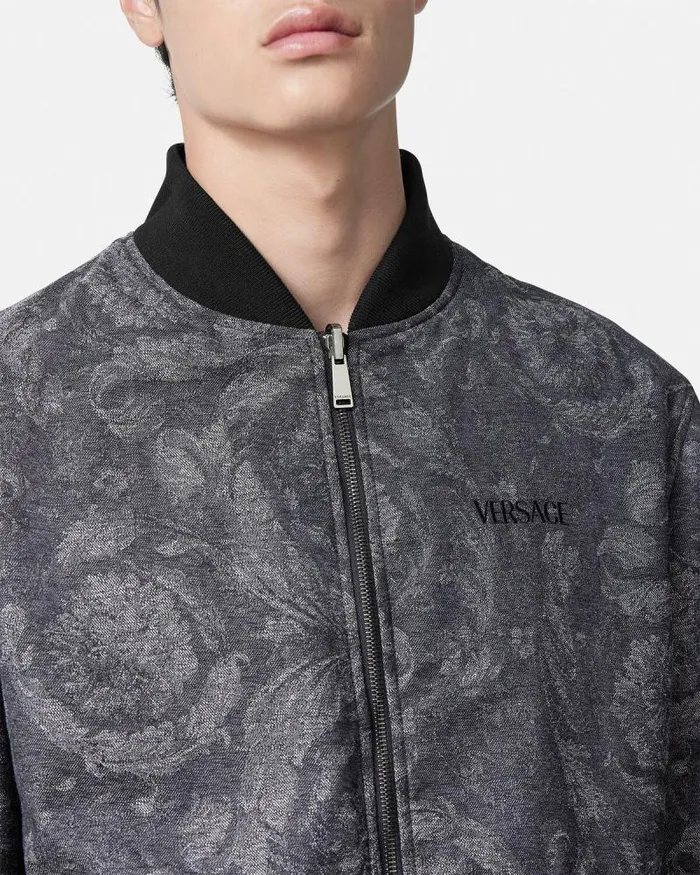 Barocco Reversible Bomber Jacket Gray Men Versace Jackets and Coats