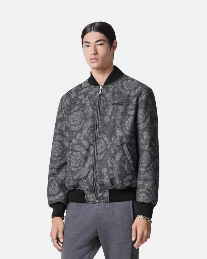 Barocco Reversible Bomber Jacket Gray Men Versace Jackets and Coats