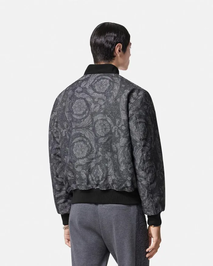 Barocco Reversible Bomber Jacket Gray Men Versace Jackets and Coats